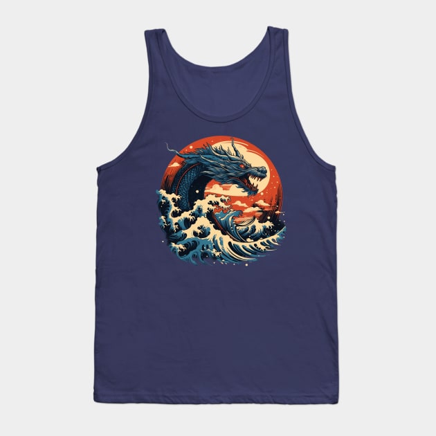 Dragon Rising from Ocean Wave Tank Top by origato